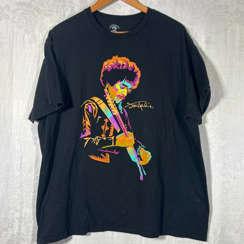 Jimi Hendrix T Shirt 2XL Neon Rainbow Graphic Cotton Tee Retro Portrait Guitar